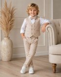 ELEGANCKI GARNITUR DLA CHŁOPCA ZESTAW 4 CZ WESELE KOMUNIA beż J4Ć