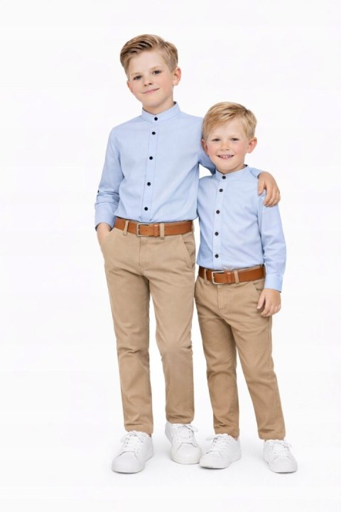 ZESTAW CHŁOPIĘCY WIZYTOWY KOSZULA SPODNIE I PASEK BEŻ ELEGANCKI J46A